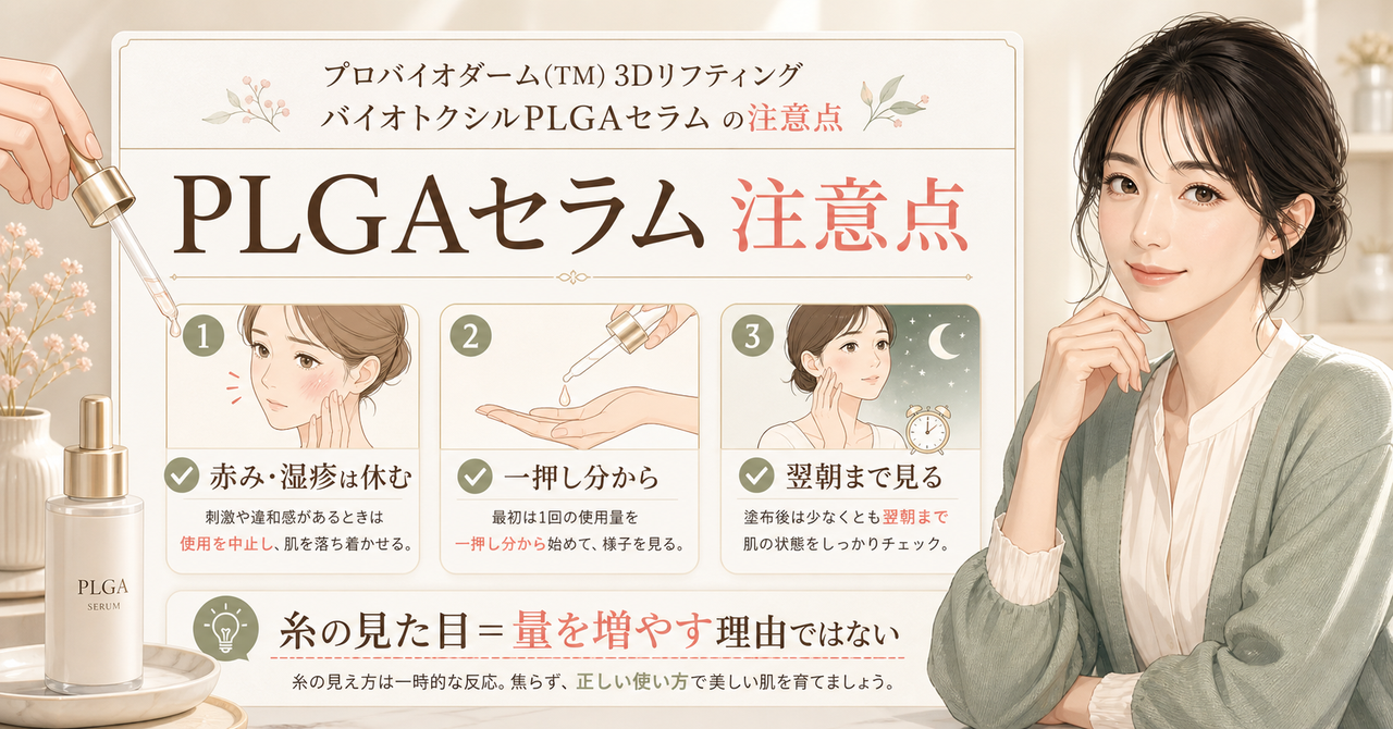 PLGAセラムの使用方法と肌の反応を確認するイメージ