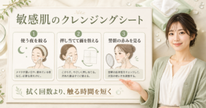 クレンジングシートの接触回数と翌朝の肌を確認するイメージ