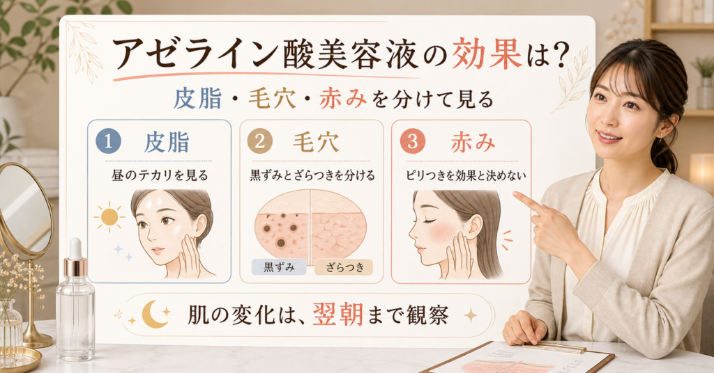 アゼライン酸美容液の効果を毛穴や赤み別に見るイメージ