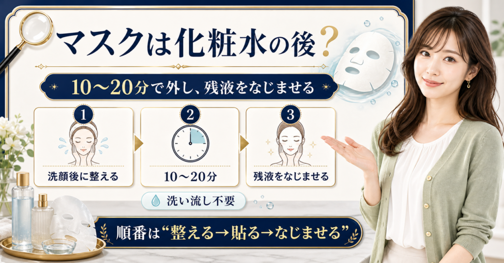 洗顔後に肌を整え10〜20分で外すマスクの順番ガイド