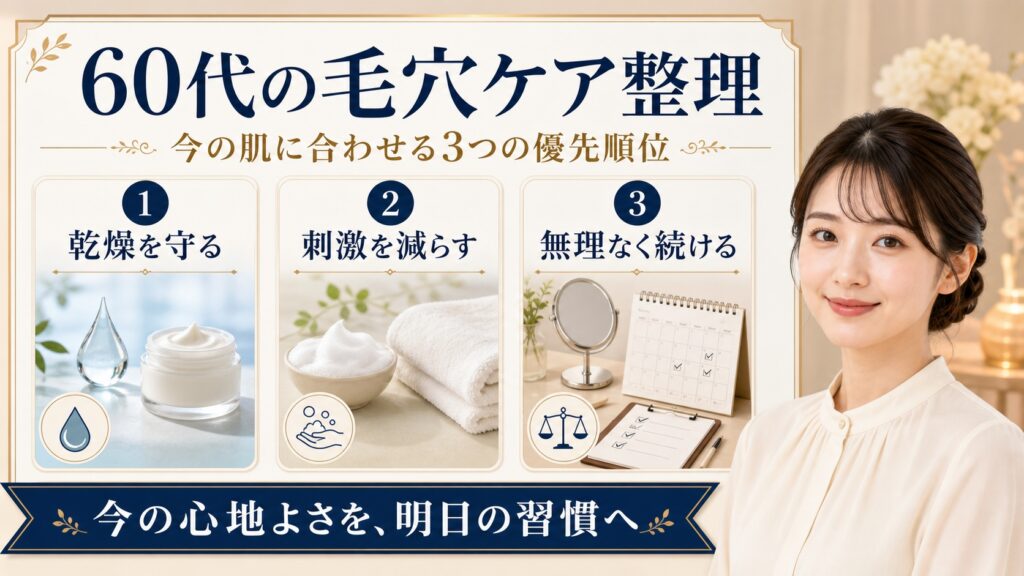 60代の毛穴ケアを乾燥・刺激・継続の3つの優先順位で整理するアイキャッチ
