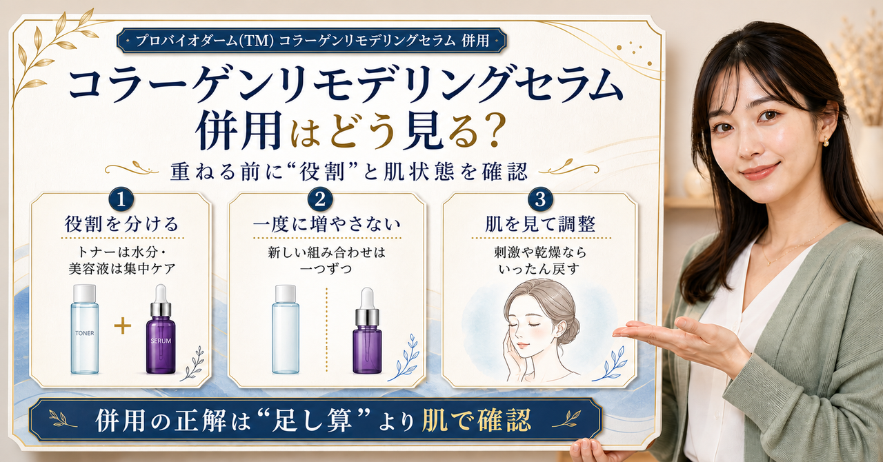 プロバイオダーム(TM) コラーゲンリモデリングセラムを他の成分と併用する前に公式確認と肌の観察を分ける美容ボード