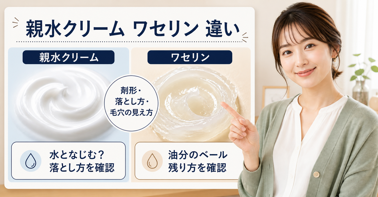 親水クリームとワセリンの違いを剤形と落とし方で比較する図解