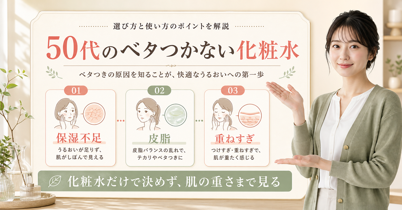 50代のベタつかない化粧水を頬と小鼻の時間軸で選ぶ美容ボード
