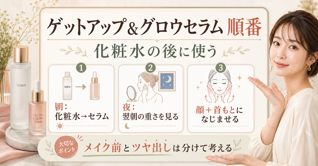 ゲットアップ&グロウセラムを化粧水後に使う朝夜の順番
