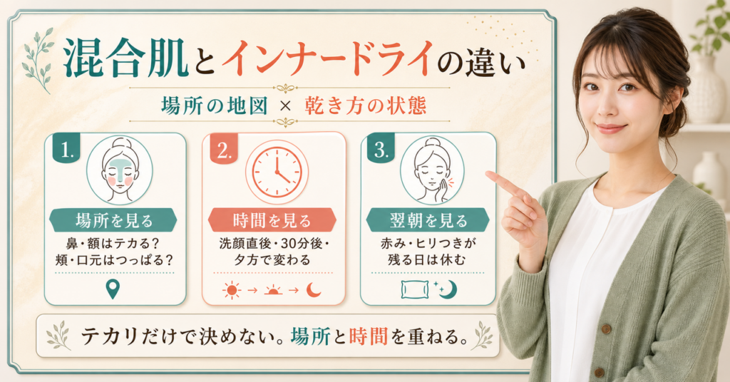 混合肌とインナードライを頬と小鼻で分けるアイキャッチ
