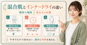 混合肌とインナードライを頬と小鼻で分けるアイキャッチ