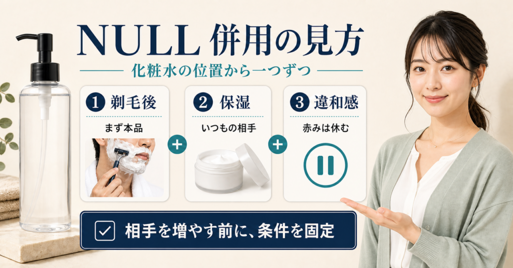 NULL アフターシェーブローションの併用判断を3分岐で示すアイキャッチ