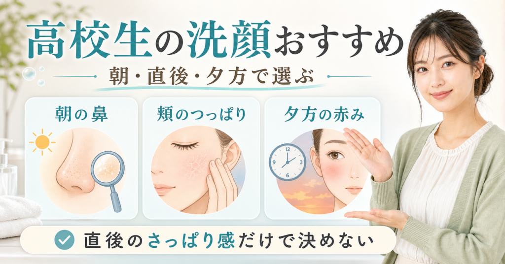 高校生が洗顔料を選ぶ視点を示すイメージ