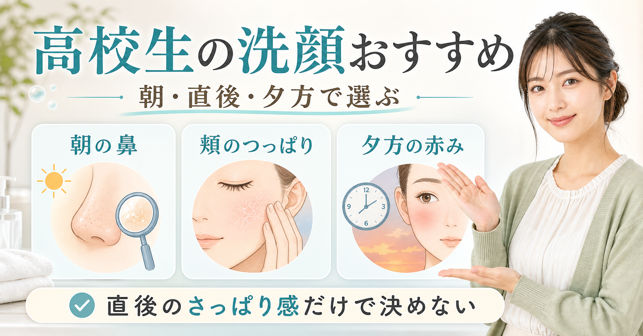 高校生が洗顔料を選ぶ視点を示すイメージ
