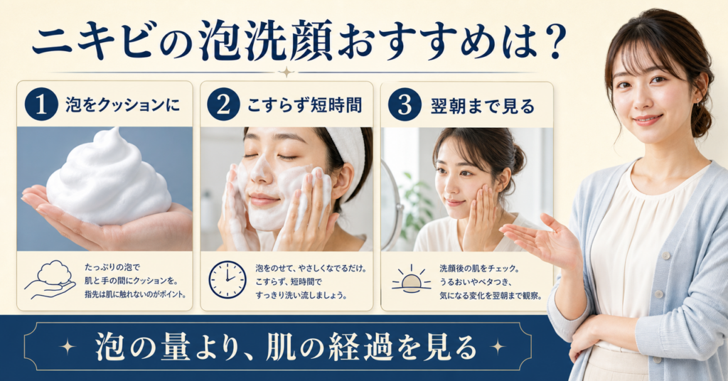 ニキビ肌の泡洗顔を洗顔後の肌から選ぶ3つの視点