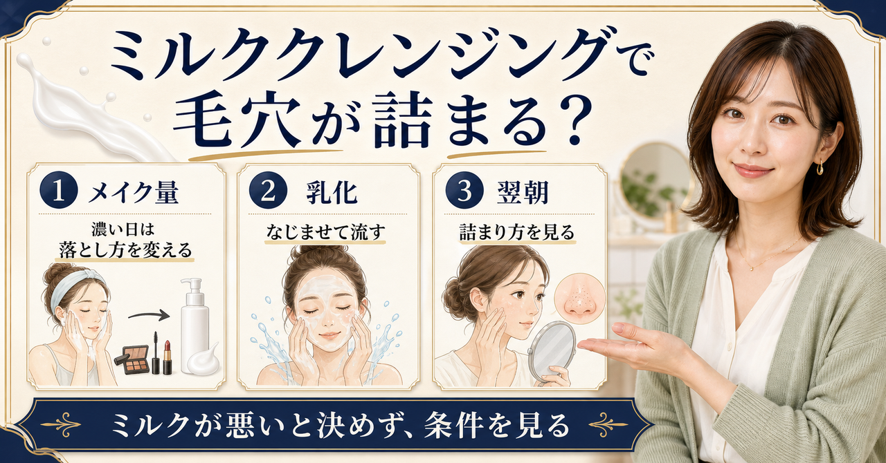 ミルククレンジングで毛穴が詰まるかを条件別に見るアイキャッチ