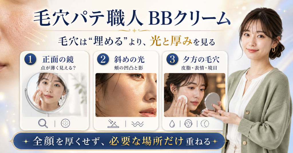 毛穴の場所・光・表情・夕方の変化から考える毛穴パテ職人BBクリーム