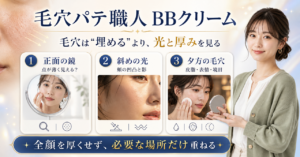 毛穴の場所・光・表情・夕方の変化から考える毛穴パテ職人BBクリーム