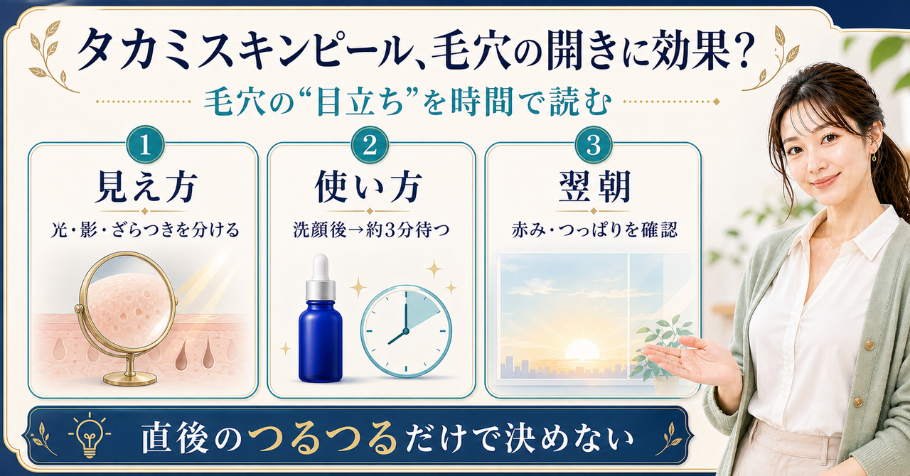 毛穴の見え方と使用後の変化から考えるタカミスキンピール