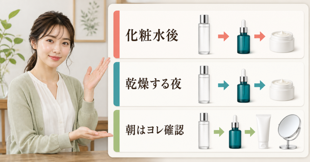 OSKIA Rオイルを朝夜のスキンケア順番で確認する図
