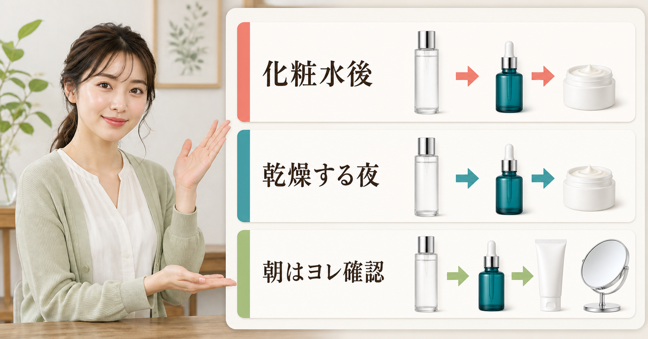 OSKIA Rオイルを朝夜のスキンケア順番で確認する図