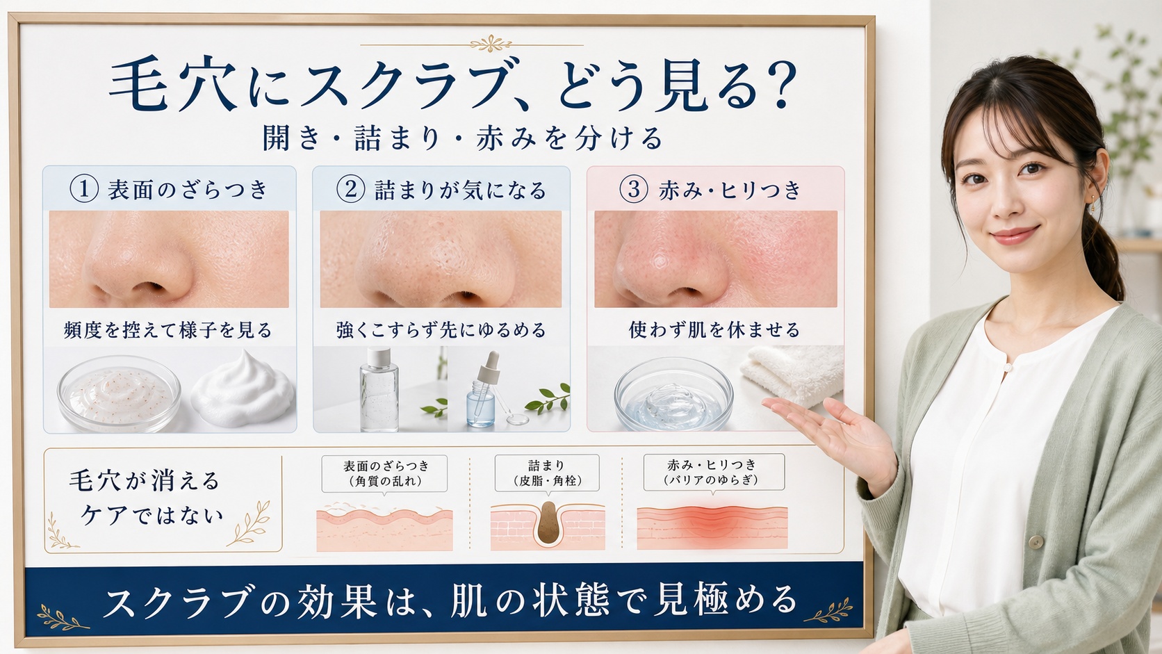 スクラブで毛穴は整う？開き・詰まり・赤みの見方｜Chocobra