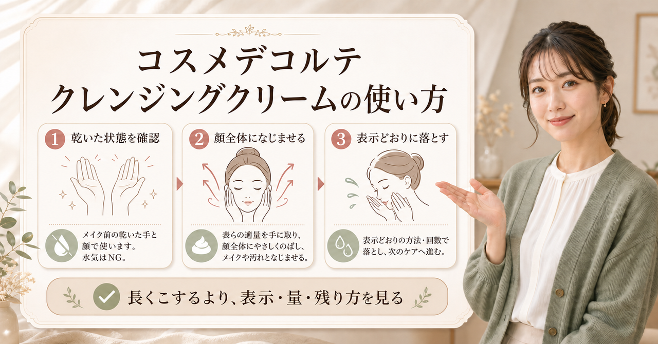 乾いた状態と表示どおりの落とし方で判断するクレンジングクリームの使い方