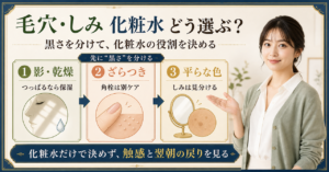 影・乾燥、ざらつき、平らな色を分けて化粧水を選ぶビューティーボード