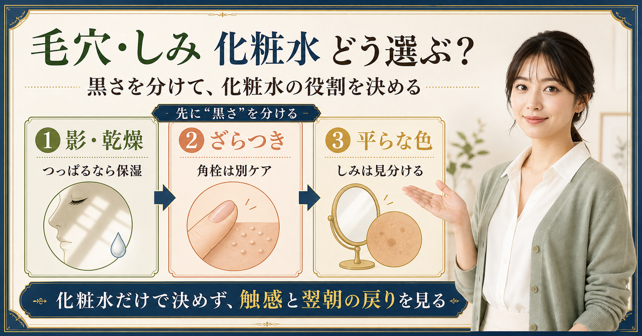 影・乾燥、ざらつき、平らな色を分けて化粧水を選ぶビューティーボード