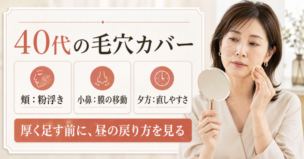 40代のファンデーションで毛穴をカバーする判断を示すBeauty Board