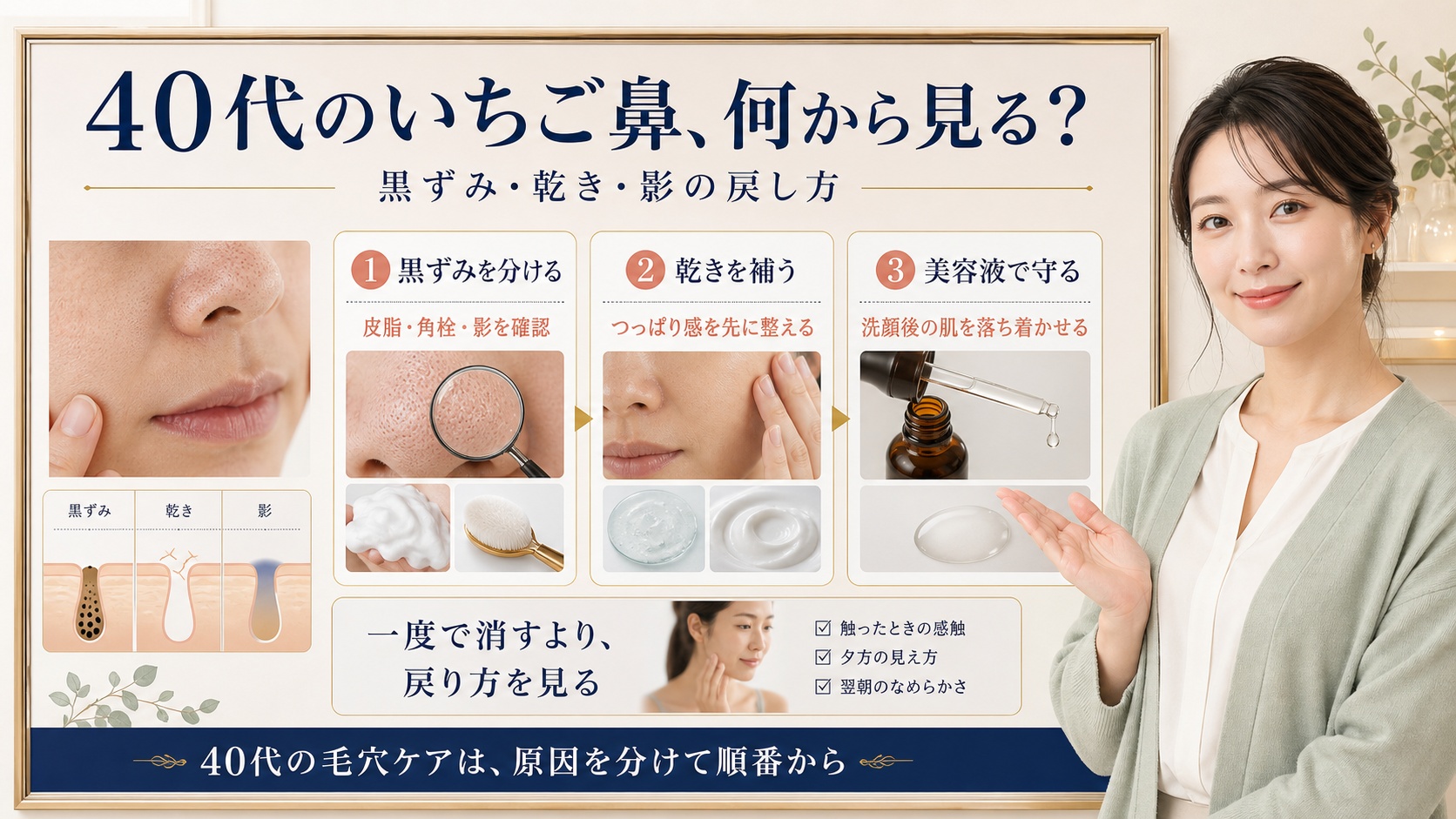 40代いちご鼻は何から見る？黒ずみ・乾き・影の戻し方｜Chocobra