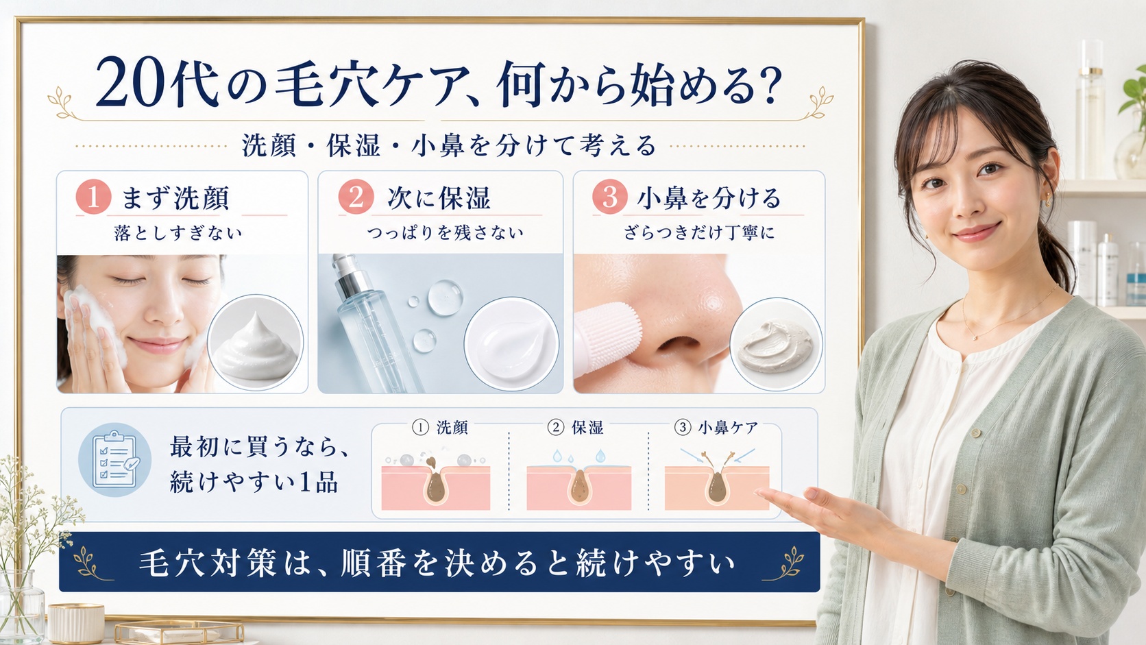 20代の毛穴スキンケアは何から?洗顔・保湿・小鼻の分け方|Chocobra