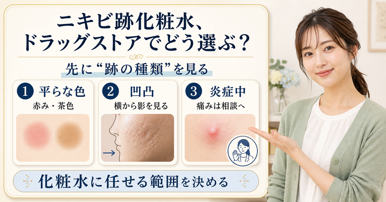 ドラッグストアのニキビ跡化粧水を跡の種類で分けて選ぶ美容ボード