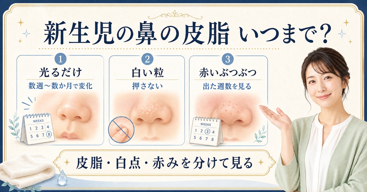 新生児の鼻の皮脂の光りと白い粒・赤みを分けて見る美容ボード