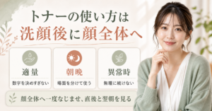プロバイオダーム(TM) 3Dリフティングエッセンシャルトナーの使い方を示すアイキャッチ