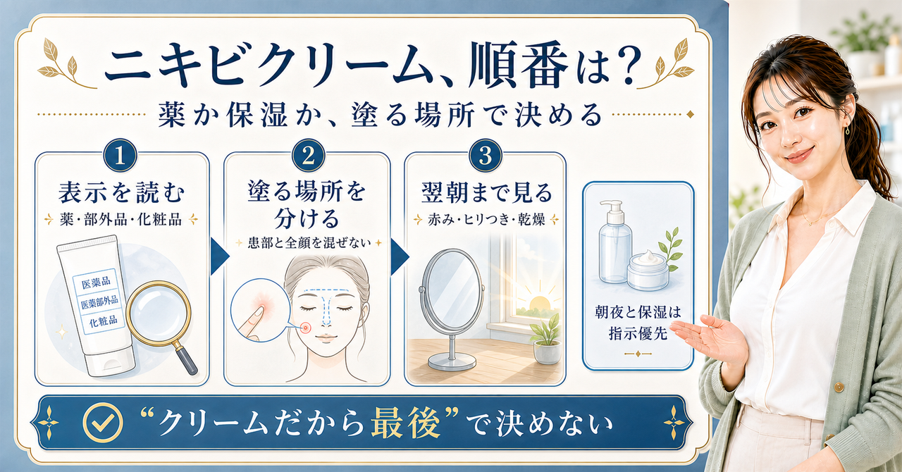 ニキビ用クリームの選び方を示すアイキャッチ