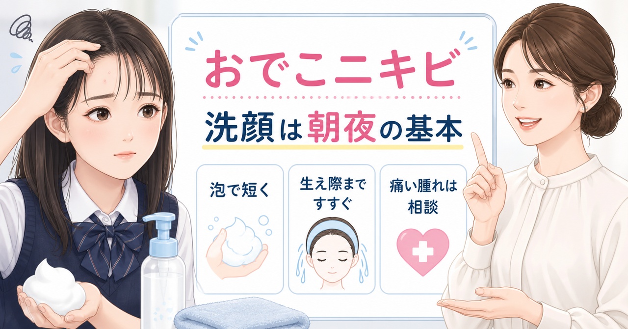 中学生のおでこニキビを前髪と洗顔で見直すアイキャッチ