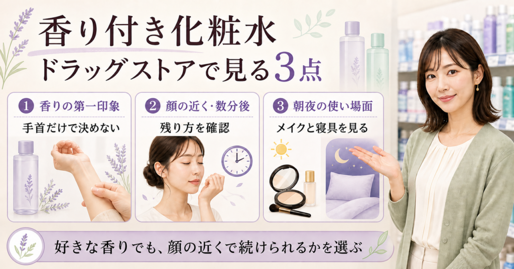 香り付き化粧水を手首と顔の近くと朝夜で選ぶアイキャッチ