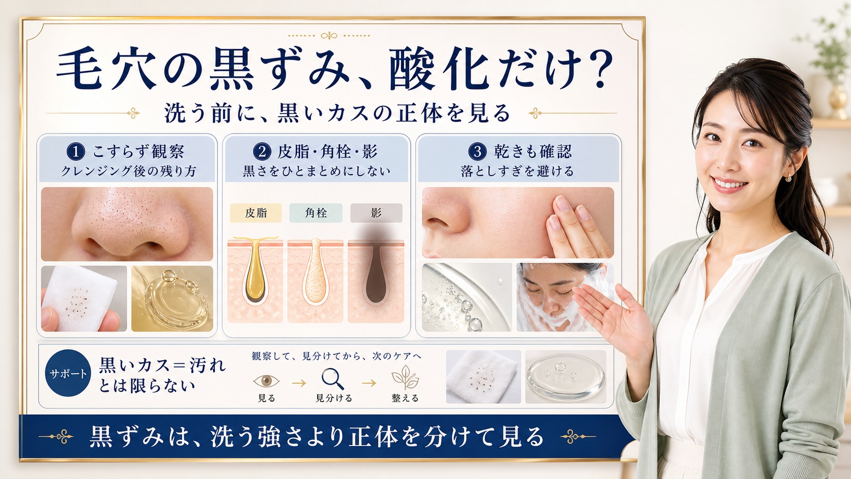 毛穴黒ずみは酸化？洗う前に見る小鼻の影と乾き｜Chocobra