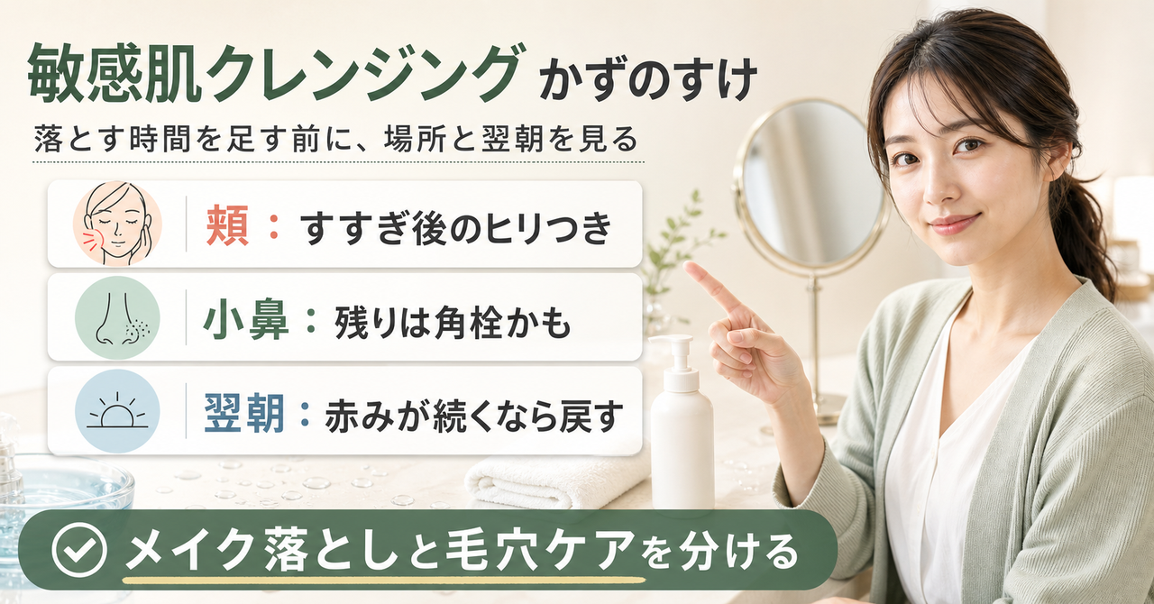 敏感肌クレンジング かずのすけを頬・小鼻・翌朝の観察で整理するアイキャッチ