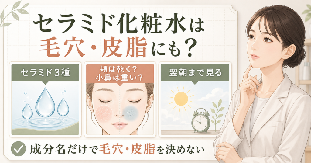 セザンヌセラミド化粧水を部位と翌朝の変化で考える図解
