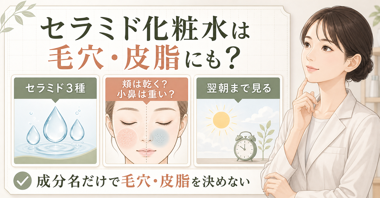 セザンヌセラミド化粧水を部位と翌朝の変化で考える図解