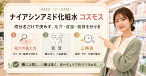 ナイアシンアミド化粧水を頬と小鼻の時間変化で考える図解