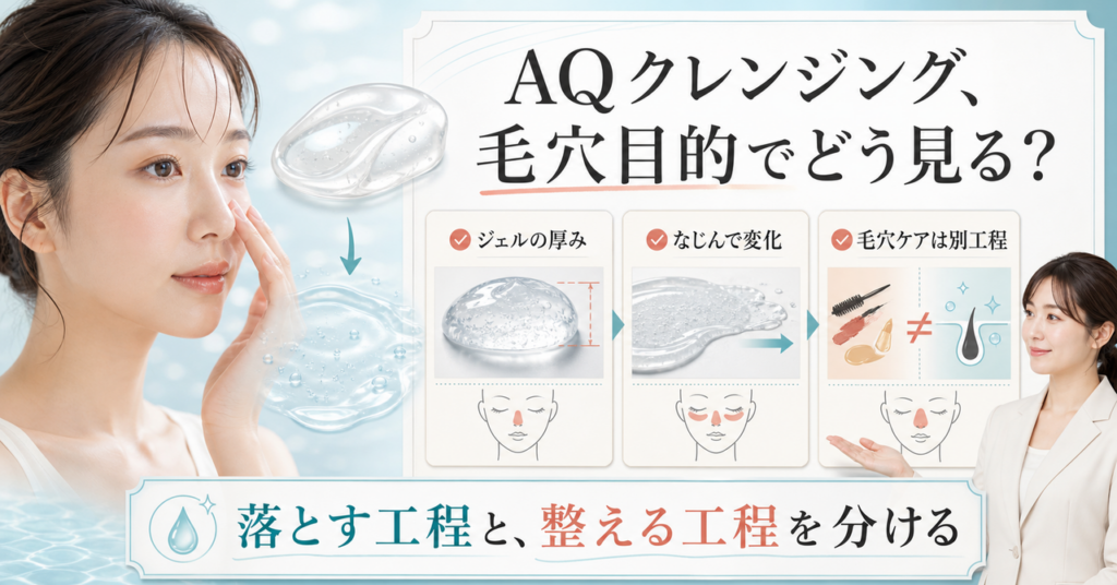 AQウォータリージェルクレンジングを部位と時間で考える図解