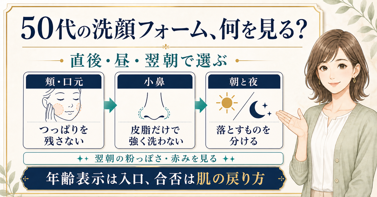 50代の洗顔フォームを乾燥・皮脂・毛穴で選ぶ図解