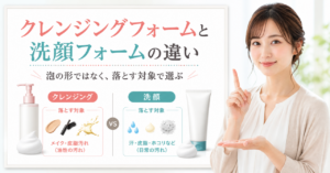 クレンジングフォームと洗顔料の違いを落とす対象と使う場面で比較した図解