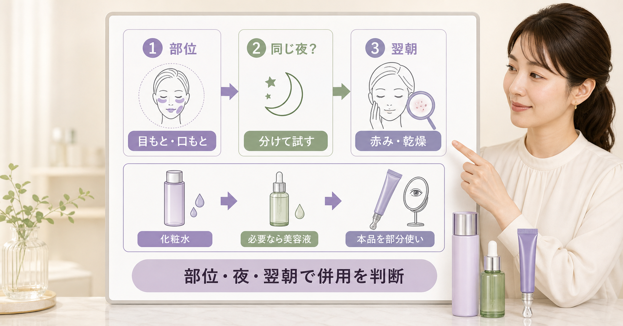 BIOHEAL BOHの目もとクリームを部位・同じ夜・翌朝で併用判断する図解