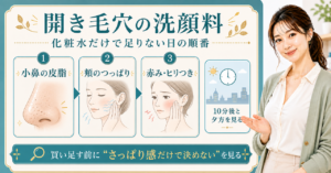 開き毛穴洗顔を10分後の頬・夕方の小鼻・赤みで選ぶ図解