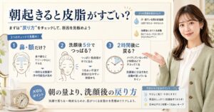 朝起きると皮脂がすごいときに鼻・額・頬と洗顔後の戻り方を確認する美容ボード