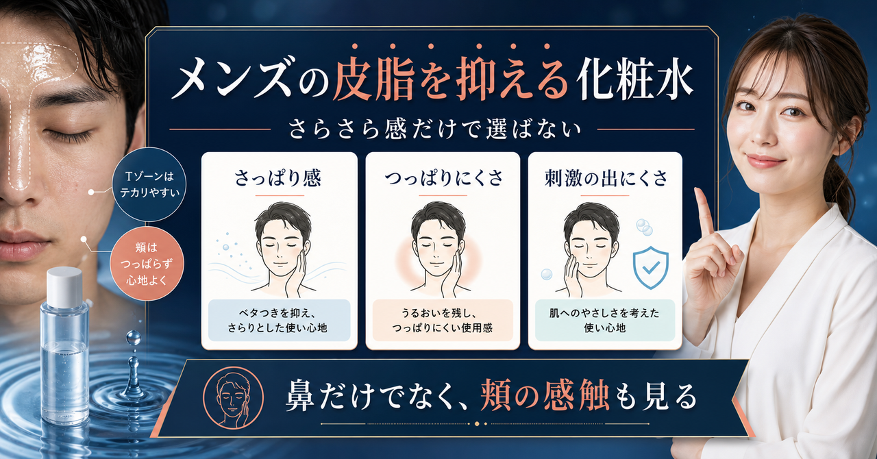 メンズ化粧水で皮脂を抑えるときに鼻・頬・刺激を確認するポイント