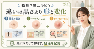 粉瘤と黒ニキビの違いを見分ける判断軸を示す図解
