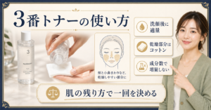 numbuzin 3番トナーの朝夜の使い方と量を示す商品ビューティーボード
