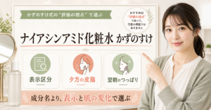 ナイアシンアミド化粧水を表示・小鼻と頬・直後と翌朝で判断する図解