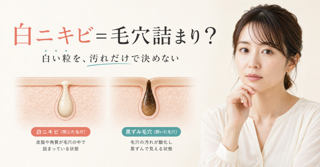 白ニキビ、角栓、黒ニキビの違いを見分けるための毛穴詰まりの解説